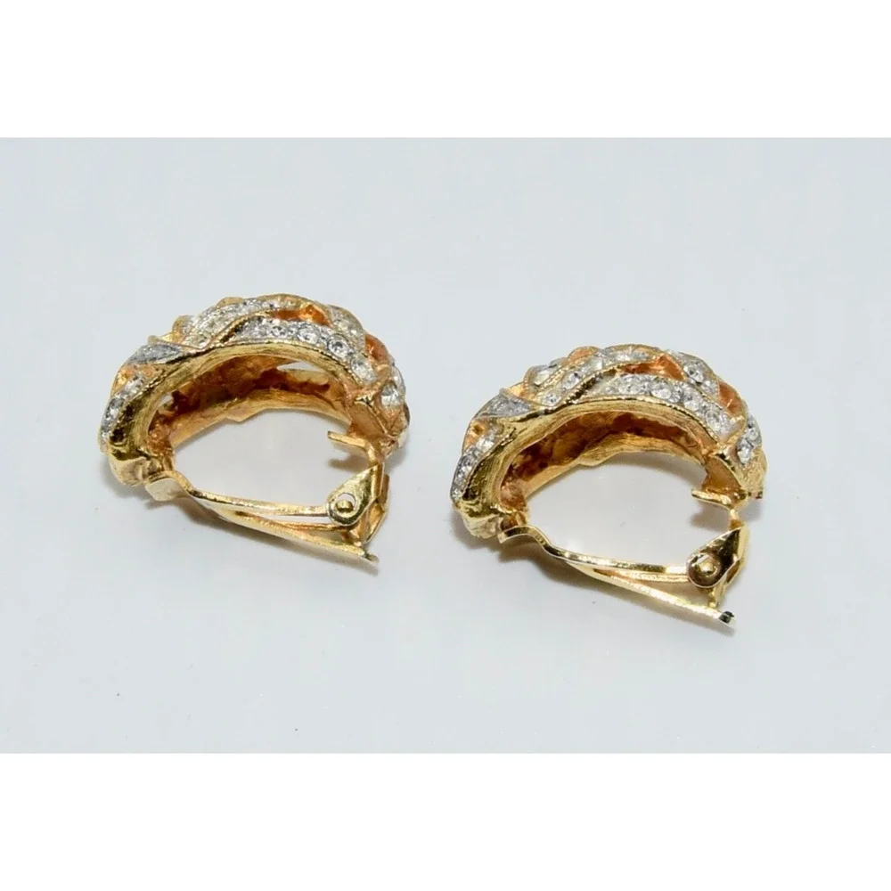 KJL KENNETH JAY LANE Gold ToneRhinestone Dome Clip Earrings - Picture 3 of 9